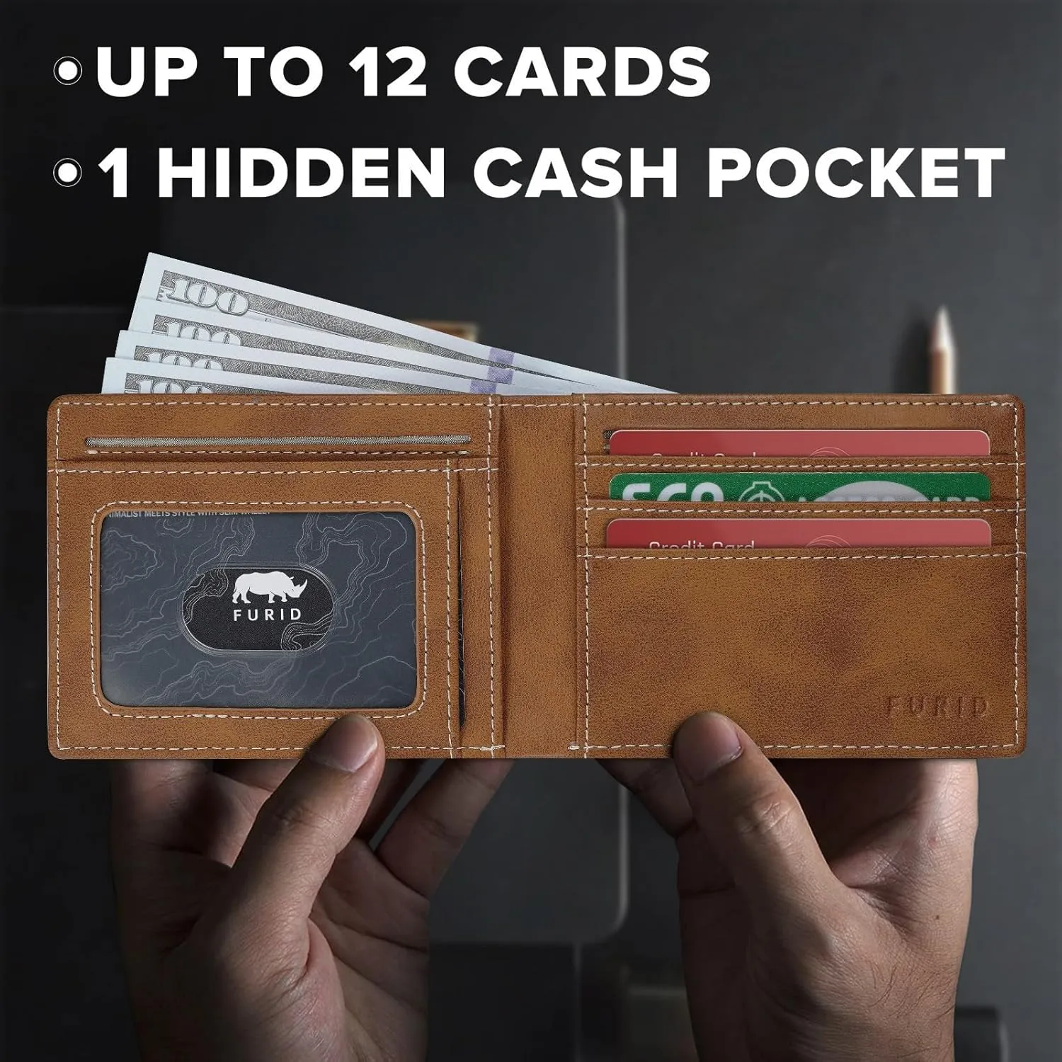 furid Apple Airtag Wallet Men Slim: Air Tag Wallet with Airtag Holder, RFID Blocking, Bifold, Front Pocket, Minimalist Card Wallet, Carbon Fiber Wallet