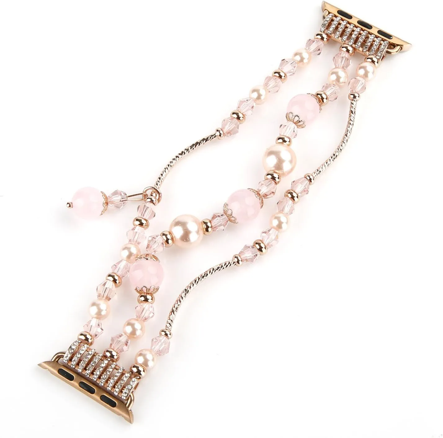 GEMEK Compatible With Apple Watch Band 38/40/41mm Rose Gold Women Pearl Bracelet Strap, Fashion Handmade Elastic Agate Replacement for iWatch Bands Series 9/8/7/6/5/4/3/2/1 Women Wristband (Pink)
