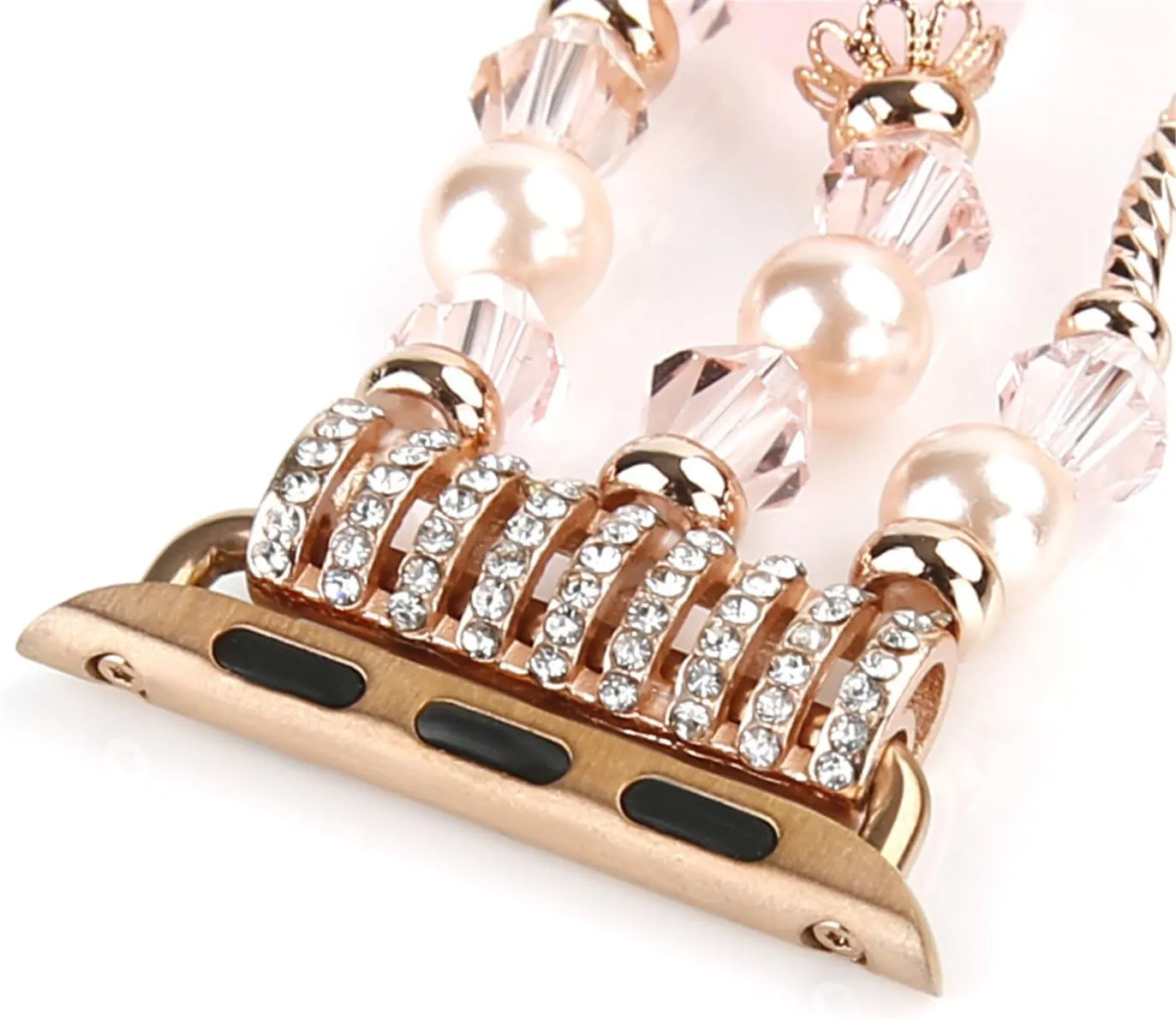 GEMEK Compatible With Apple Watch Band 38/40/41mm Rose Gold Women Pearl Bracelet Strap, Fashion Handmade Elastic Agate Replacement for iWatch Bands Series 9/8/7/6/5/4/3/2/1 Women Wristband (Pink)