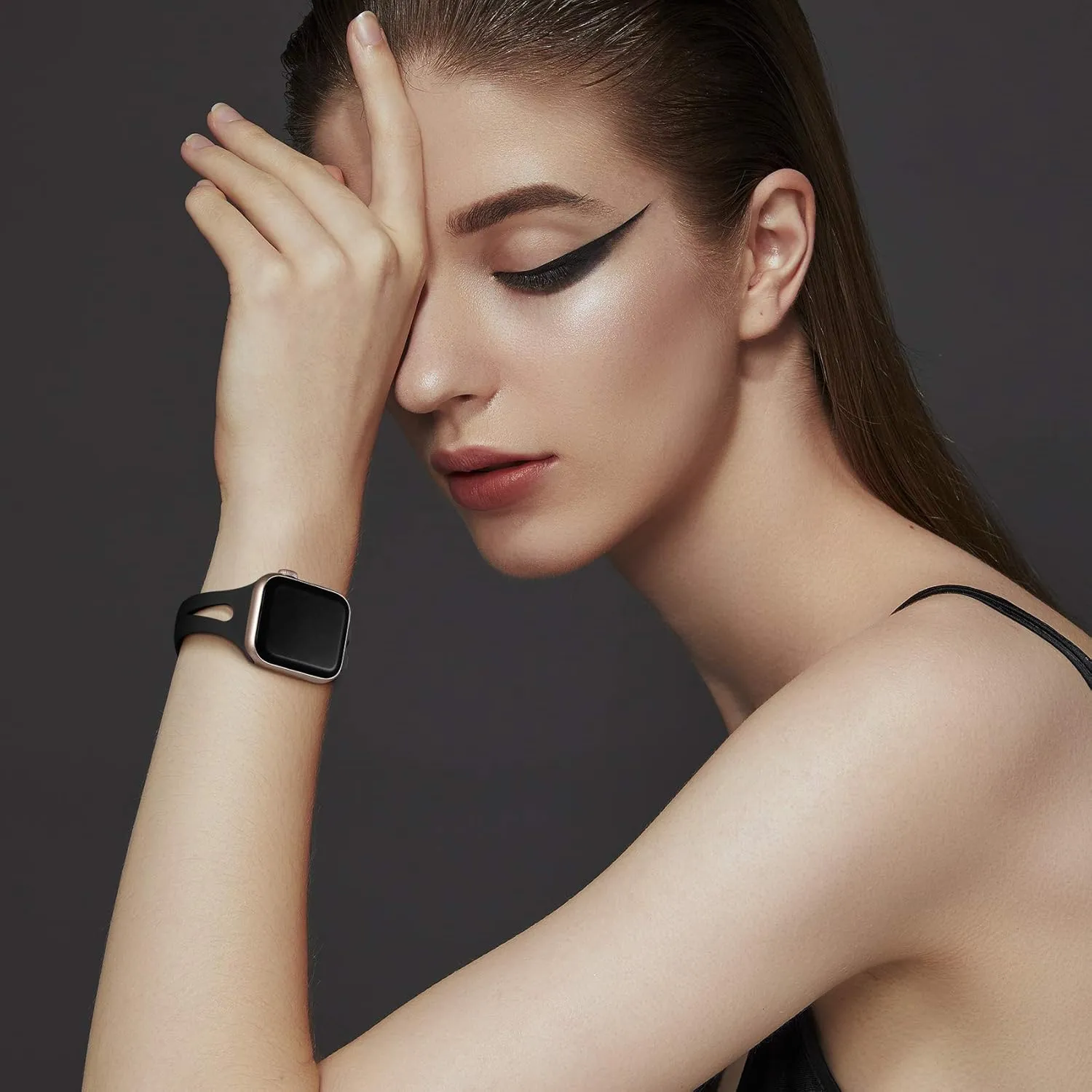 Getino Compatible with Apple Watch Band 40mm 38mm 41mm 42mm iWatch Series 10 9 8 7 6 5 4 3 2 1 SE for Women Men, Durable Soft Silicone Thin Slim Sport Watch Bands, Black/Dark Brown/Starlight/Milk Tea