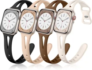 Getino Compatible with Apple Watch Band 40mm 38mm 41mm 42mm iWatch Series 10 9 8 7 6 5 4 3 2 1 SE for Women Men, Durable Soft Silicone Thin Slim Sport Watch Bands, Black/Dark Brown/Starlight/Milk Tea