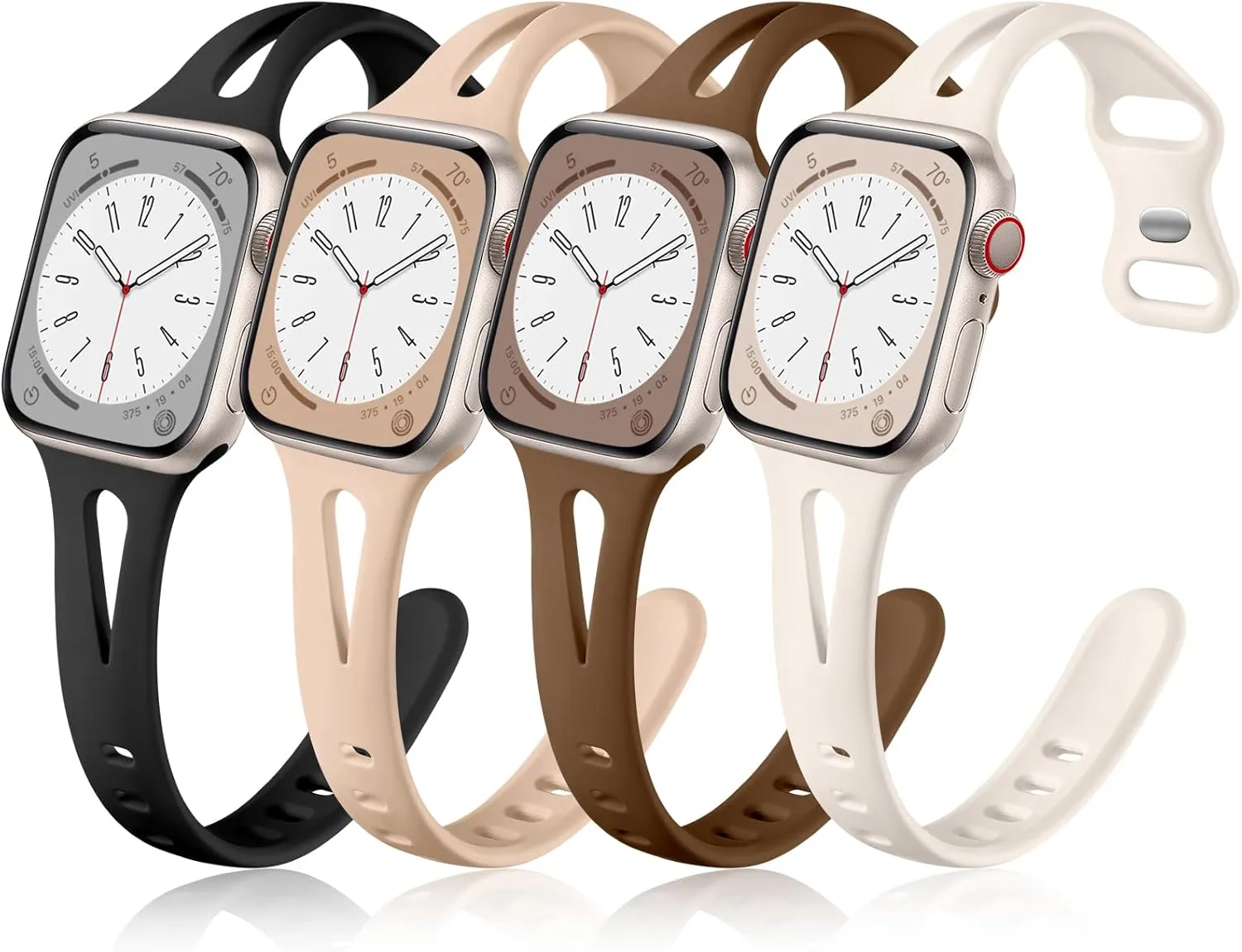 Getino Compatible with Apple Watch Band 40mm 38mm 41mm 42mm iWatch Series 10 9 8 7 6 5 4 3 2 1 SE for Women Men, Durable Soft Silicone Thin Slim Sport Watch Bands, Black/Dark Brown/Starlight/Milk Tea