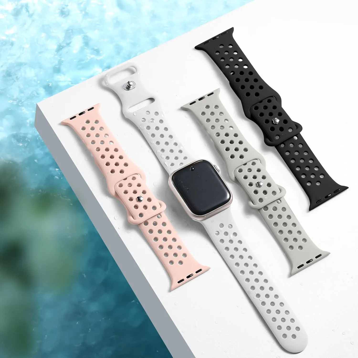 Getino Compatible with Apple Watch Band 40mm 38mm 41mm 44mm 45mm 46mm 49mm 42mm for Women Men iWatch SE Ultra Series 10 9 8 7 6 5 4 3 2 1, Durable Flexible Breathable Soft Silicone Sport Bands, 4 Pack