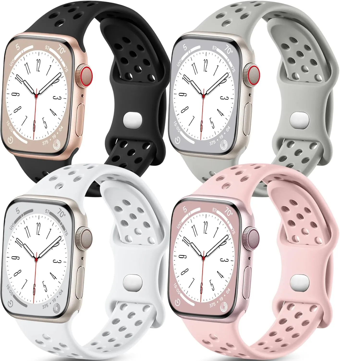 Getino Compatible with Apple Watch Band 40mm 38mm 41mm 44mm 45mm 46mm 49mm 42mm for Women Men iWatch SE Ultra Series 10 9 8 7 6 5 4 3 2 1, Durable Flexible Breathable Soft Silicone Sport Bands, 4 Pack