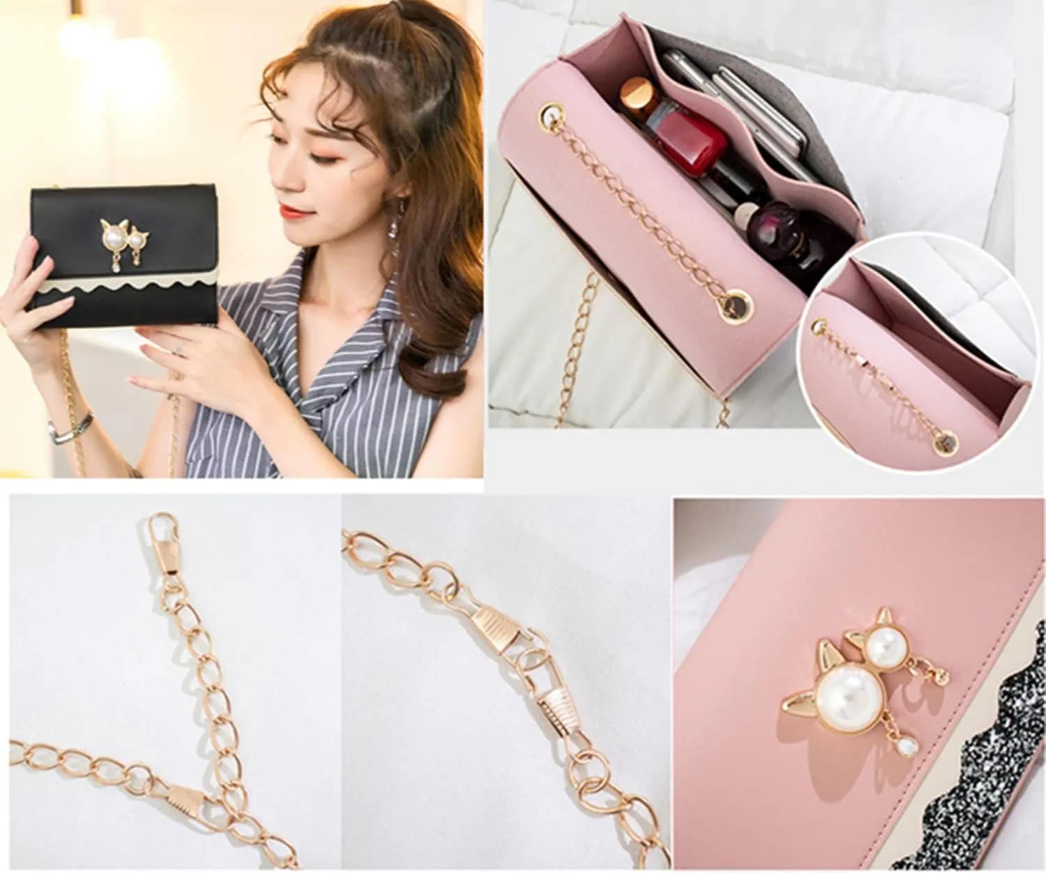 Girls Chain Shoulder Bag, Princess Handbag With Detachable Three-Layer Mezzanine - Birthday Gift