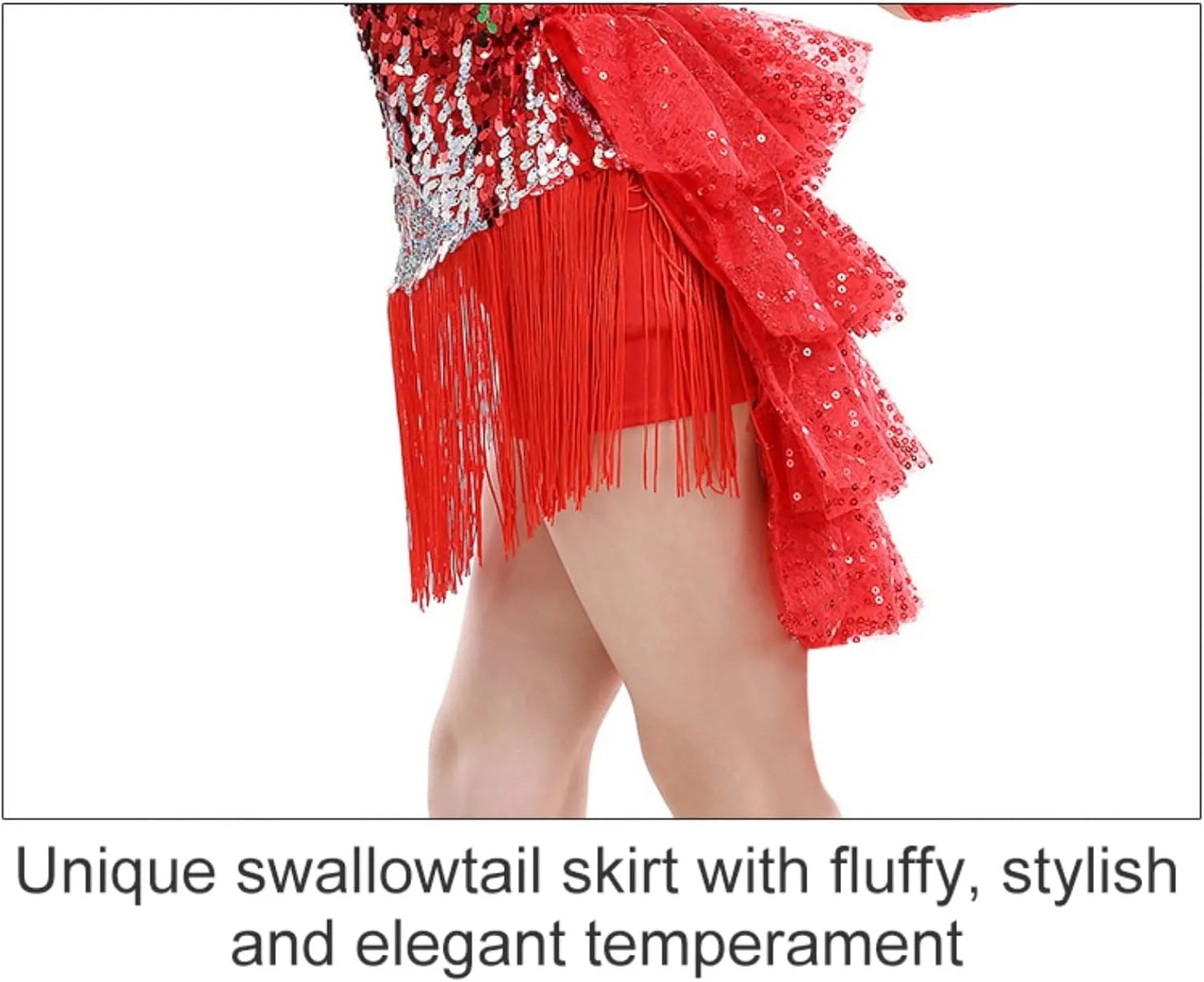 Girls Sequin Tassel Latin Dance Dress Sleeveless Fringe Flapper Dress Tutu Skirt Ballroom Rumba Performance Costume