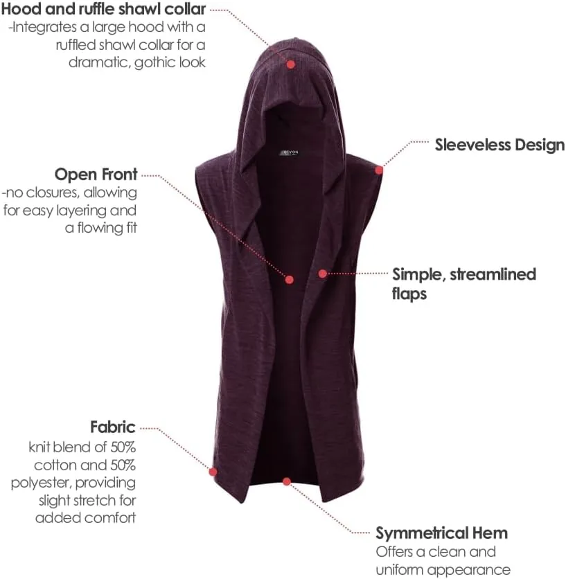 GIVON Mens Sleeveless Ruffle Shawl Collar Cardigan Lightweight Long Hooded Vest Sweater