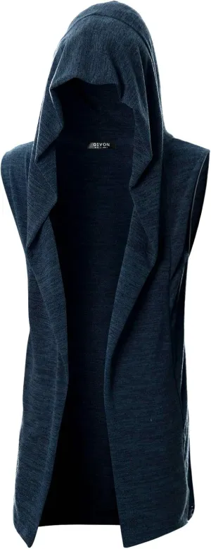 GIVON Mens Sleeveless Ruffle Shawl Collar Cardigan Lightweight Long Hooded Vest Sweater