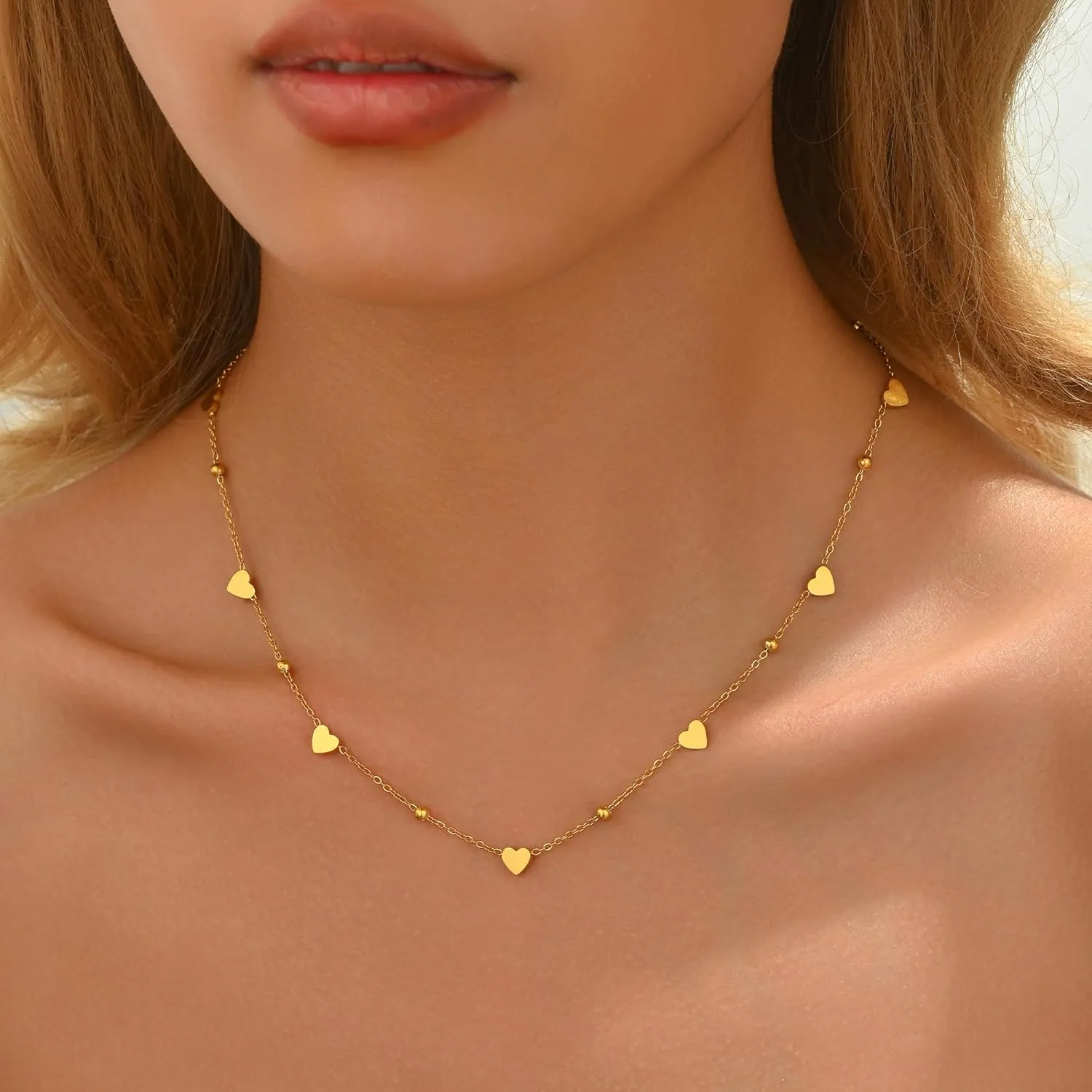 Gold Chain Necklace for Women 18K Gold Plated Stainless Steel Necklace Dainty Star Cross Heart Choker Chains Simple Delicate Minimalist Trendy Jewelry