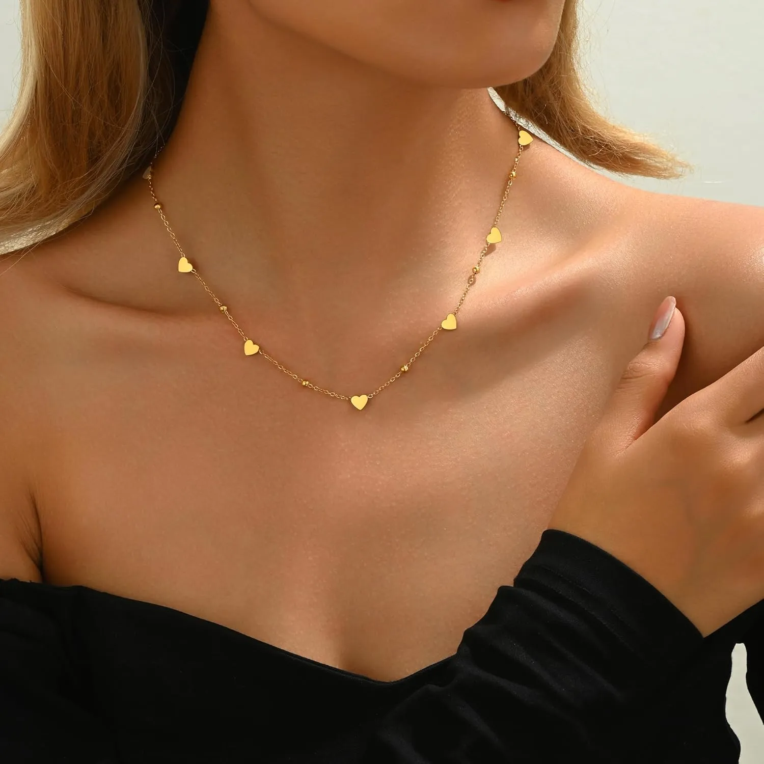Gold Chain Necklace for Women 18K Gold Plated Stainless Steel Necklace Dainty Star Cross Heart Choker Chains Simple Delicate Minimalist Trendy Jewelry