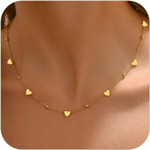 Gold Chain Necklace for Women 18K Gold Plated Stainless Steel Necklace Dainty Star Cross Heart Choker Chains Simple Delicate Minimalist Trendy Jewelry