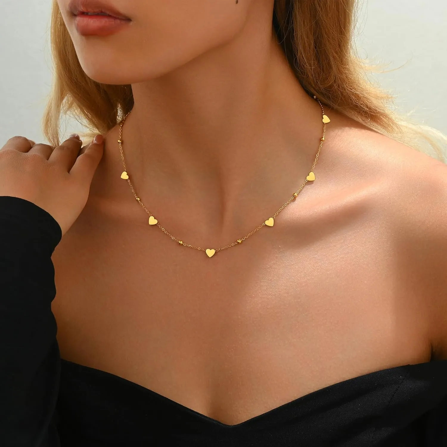 Gold Chain Necklace for Women 18K Gold Plated Stainless Steel Necklace Dainty Star Cross Heart Choker Chains Simple Delicate Minimalist Trendy Jewelry