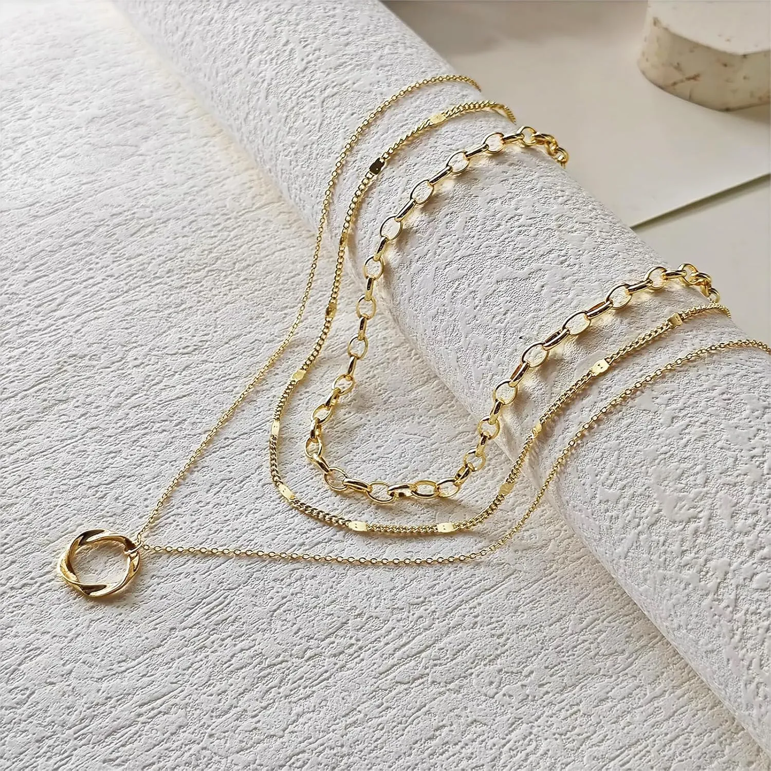 Gold Layered Necklaces for Women 14k Gold Plated Dainty Stackable Choker Necklaces for Women Trendy Layering Circle Paperclip Chain Cute Pendant Necklace Set Gold Jewelry for Women