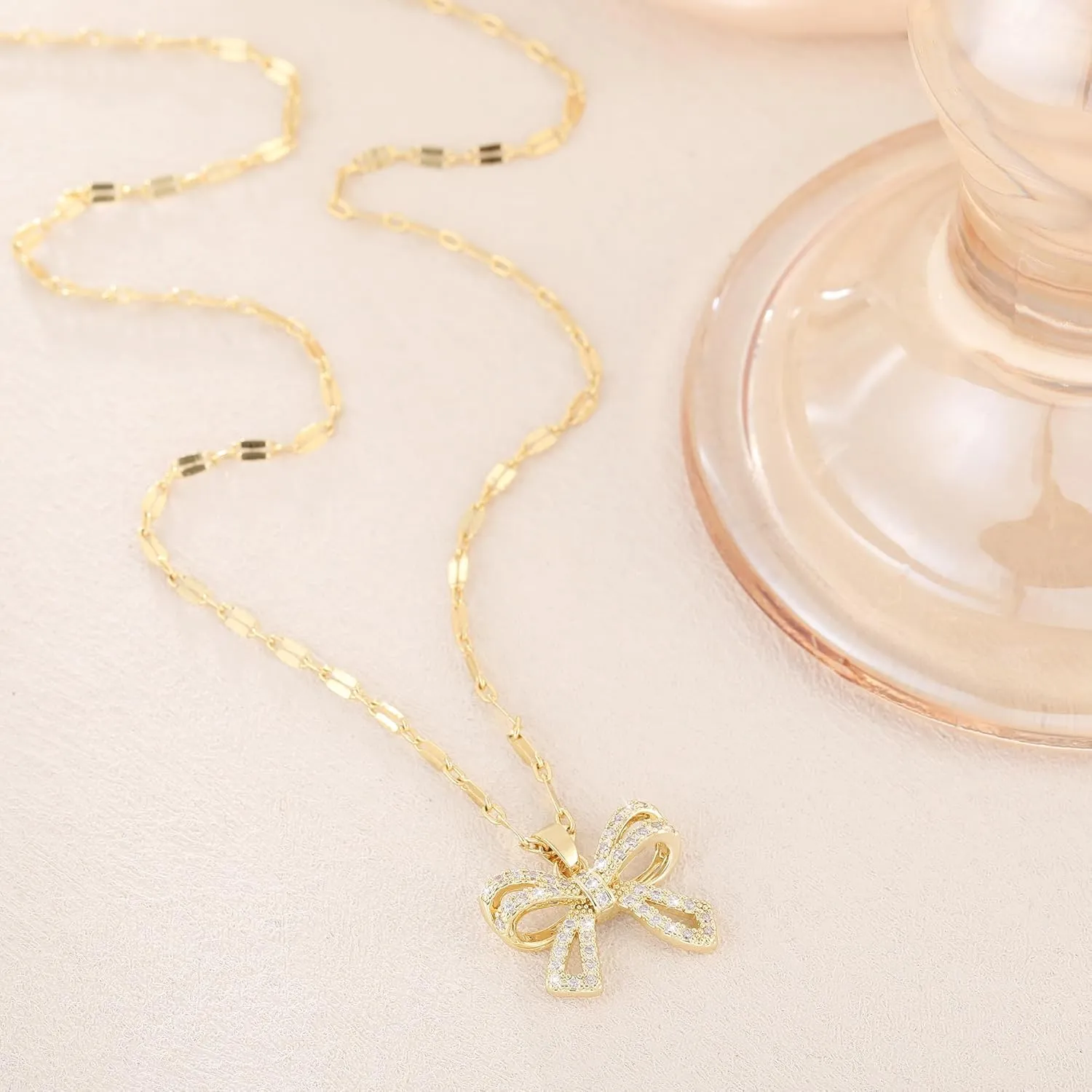 Gold/Silver Necklace For Women,Bow Necklace 14K Gold/Sterling Silver Plated Layered Cute Small Bow Pendant Choker Chain Necklace Dainty Necklaces For Women Gold Jewelry Gift