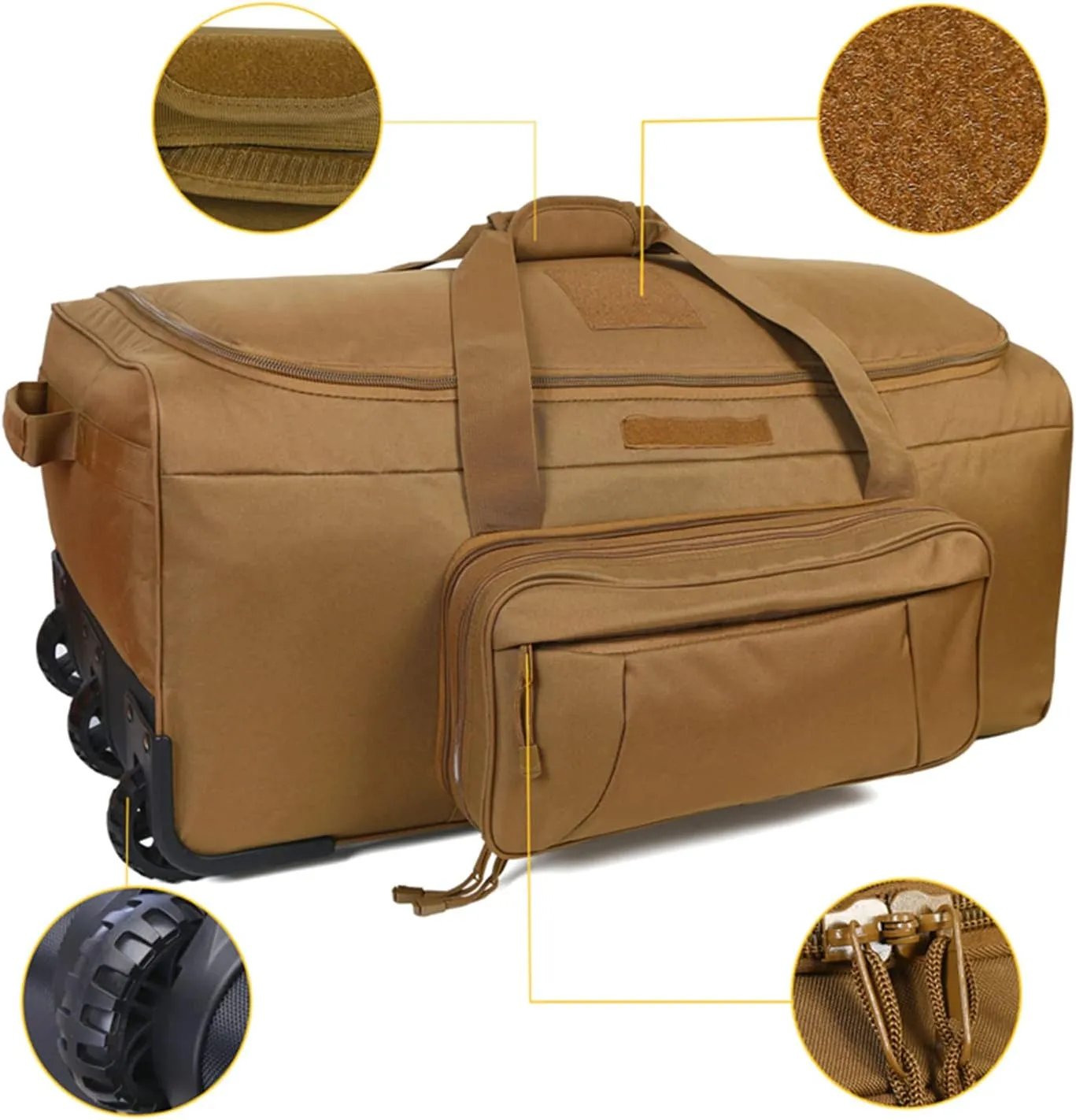 Greencity Duffel Bag Wheels Rolling Deployment Wheeled Military Suitcase Heavy-Duty Extra large deployment bag Capacity 32 InchCoyote