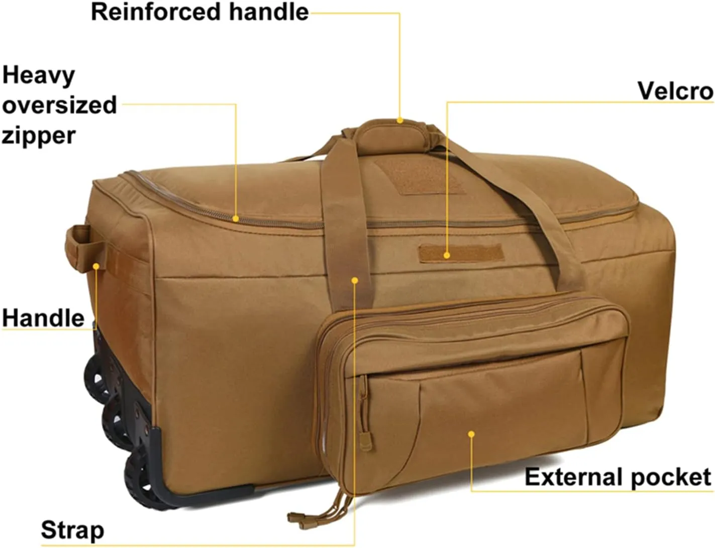 Greencity Duffel Bag Wheels Rolling Deployment Wheeled Military Suitcase Heavy-Duty Extra large deployment bag Capacity 32 InchCoyote