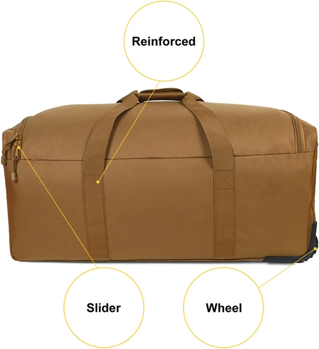 Greencity Duffel Bag Wheels Rolling Deployment Wheeled Military Suitcase Heavy-Duty Extra large deployment bag Capacity 32 InchCoyote
