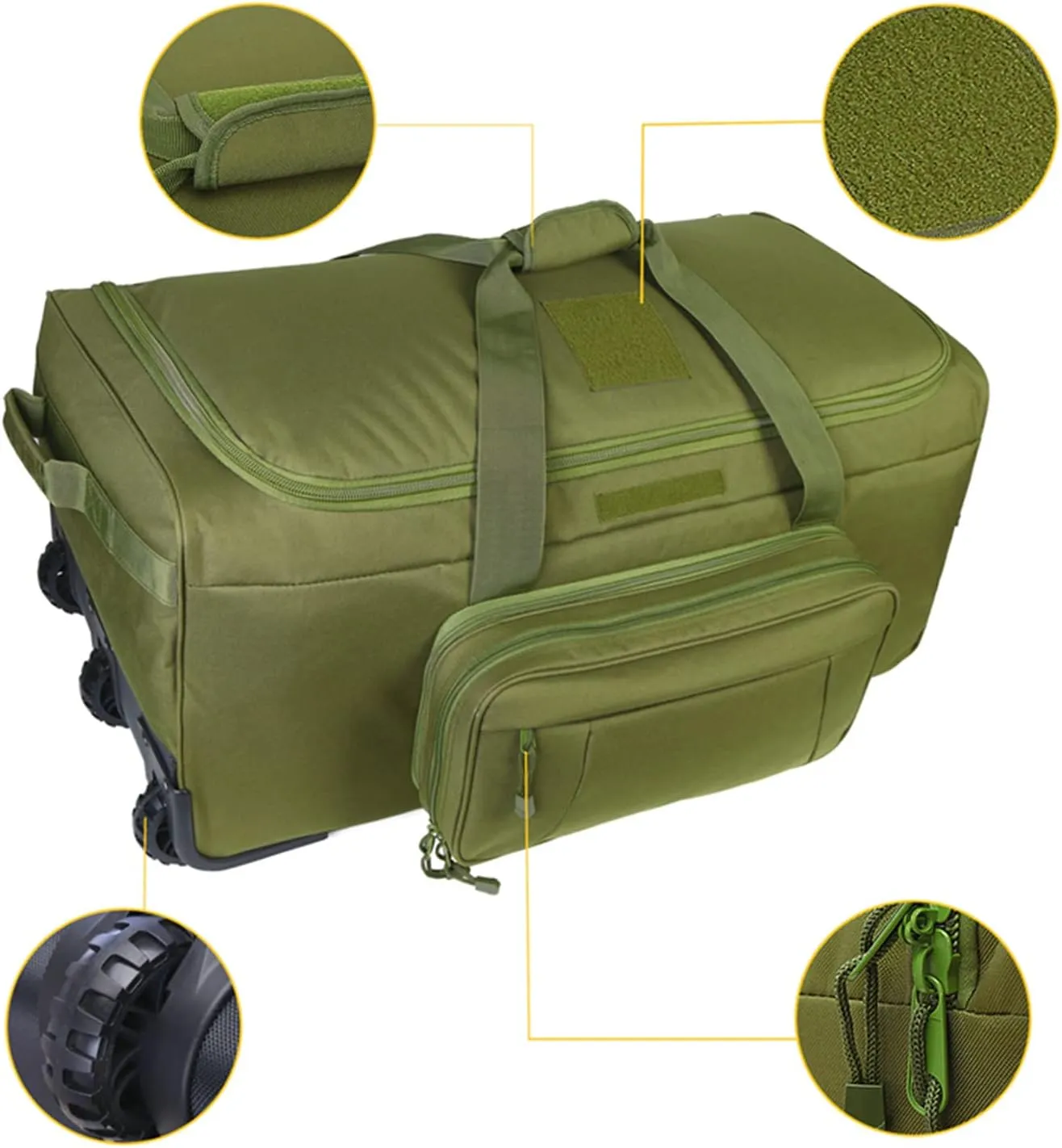 Greencity Duffel Bag Wheels Rolling Deployment Wheeled Military Suitcase Heavy-Duty Extra large deployment bag Capacity 32 InchGreen