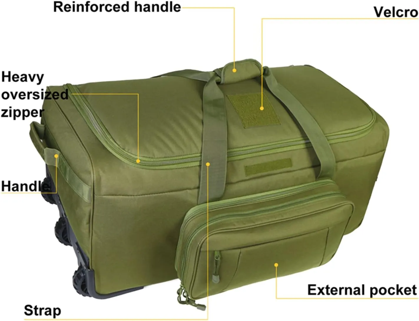 Greencity Duffel Bag Wheels Rolling Deployment Wheeled Military Suitcase Heavy-Duty Extra large deployment bag Capacity 32 InchGreen