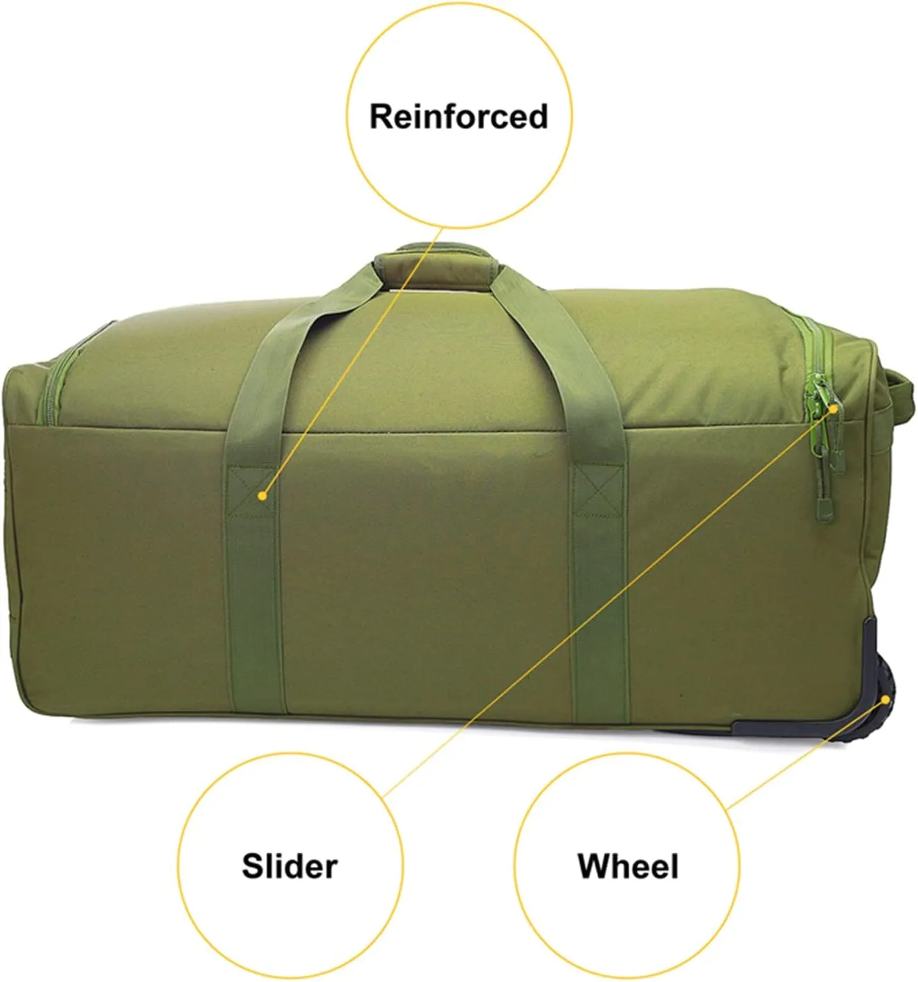 Greencity Duffel Bag Wheels Rolling Deployment Wheeled Military Suitcase Heavy-Duty Extra large deployment bag Capacity 32 InchGreen