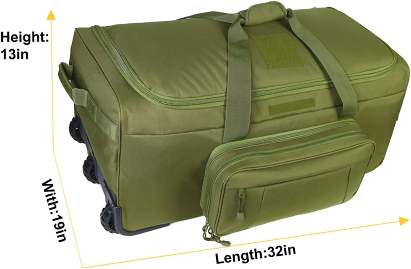 Greencity Duffel Bag Wheels Rolling Deployment Wheeled Military Suitcase Heavy-Duty Extra large deployment bag Capacity 32 InchGreen