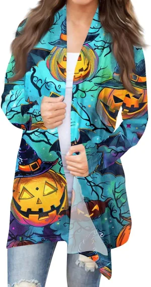 Halloween Cardigan Lightweight Long Sleeve Open Front Halloween Printed Oversized Cardigans for Women Fall Cardigan
