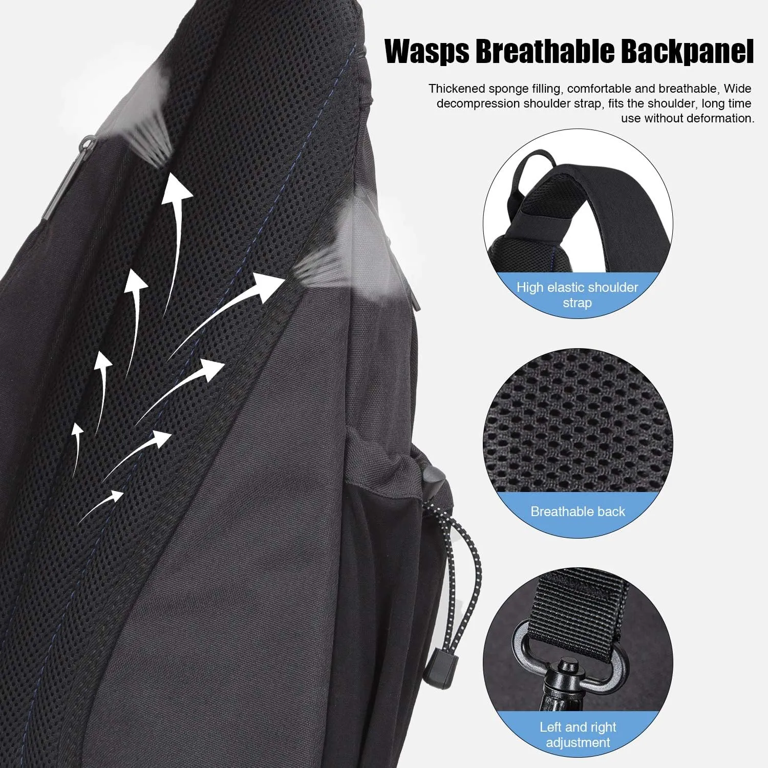 Hanke Sling Bag Men Backpack Unisex One Shoulder Bag Hiking Travel Backpack Crossbody with USB Port Versatile Casual Daypack