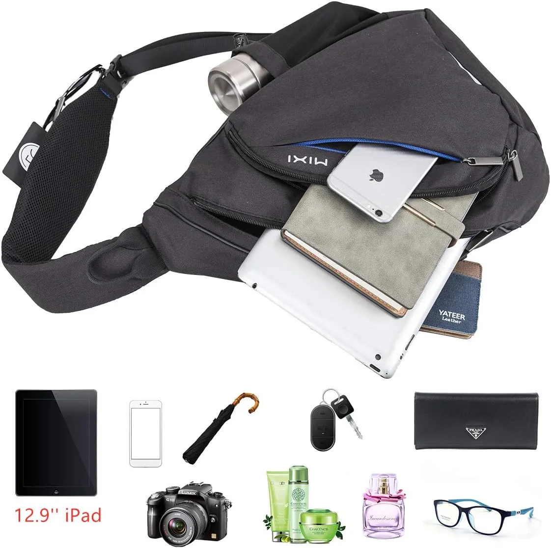 Hanke Sling Bag Men Backpack Unisex One Shoulder Bag Hiking Travel Backpack Crossbody with USB Port Versatile Casual Daypack