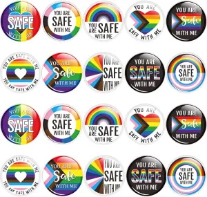 Haooryx Pride Button Pins Bulk - 40Pcs You Are Safe with Me Progress Pride Day Rainbow Flag Funny Lapel Enamel Pin LGBTQ  Support Nurse Badge Round Button Brooch Collar Clothing Backpack Bag Hat Decor