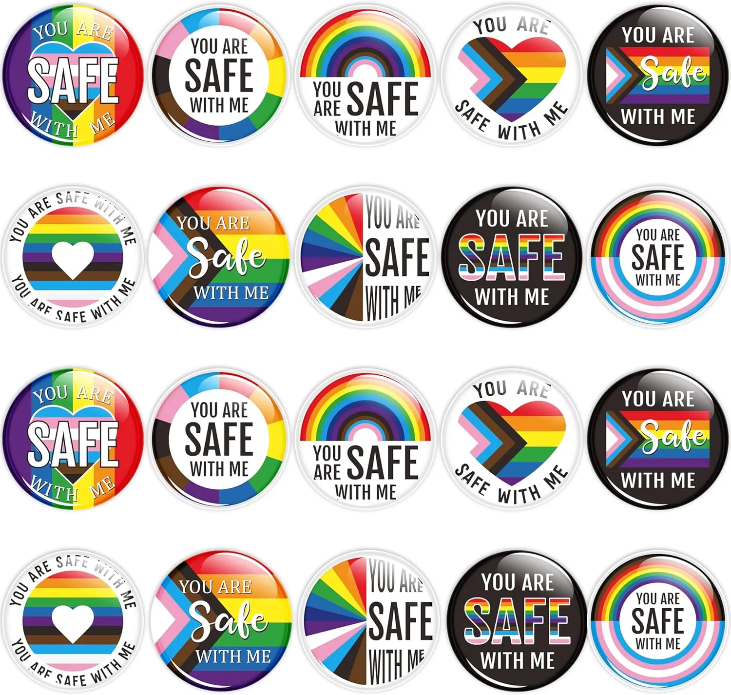Haooryx Pride Button Pins Bulk - 40Pcs You Are Safe with Me Progress Pride Day Rainbow Flag Funny Lapel Enamel Pin LGBTQ  Support Nurse Badge Round Button Brooch Collar Clothing Backpack Bag Hat Decor