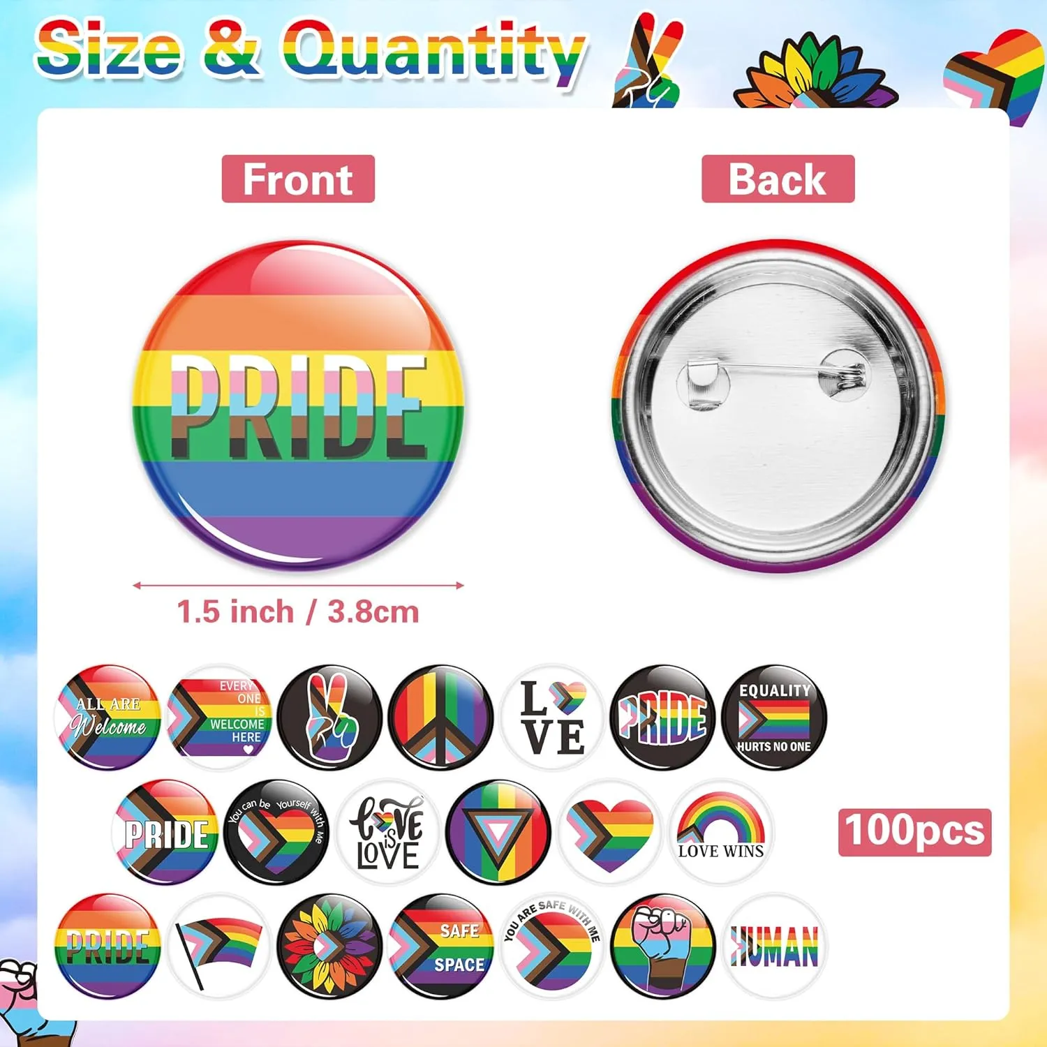 Haooryx Progress Pride Button Pins - LGBTQ Rainbow Flag Lesbian Pansexual Bisexual Pins Pride Day Round Button Brooch Badges for Gay Parade LGBT Party Favor Decor Supplies