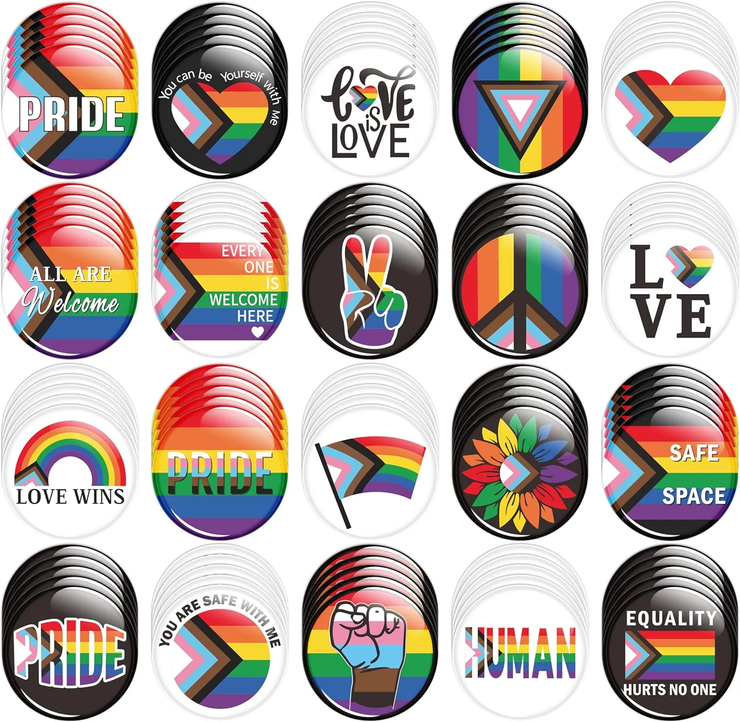 Haooryx Progress Pride Button Pins - LGBTQ Rainbow Flag Lesbian Pansexual Bisexual Pins Pride Day Round Button Brooch Badges for Gay Parade LGBT Party Favor Decor Supplies