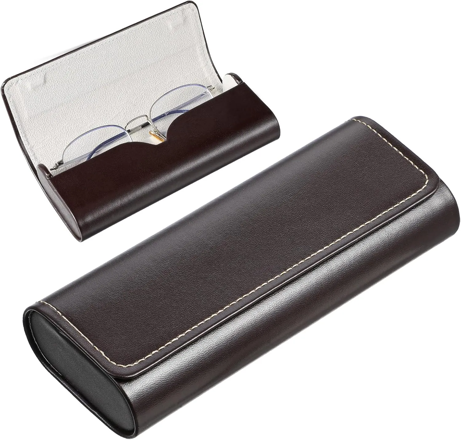 Hard Shell Eyeglasses Case Unisex Leathers Hard Shell Eyeglasses Cases Lightweight Portable Case Sunglasses Case Reading Hard Glasses Cases Fashionable PU Leather Eyeglass Case