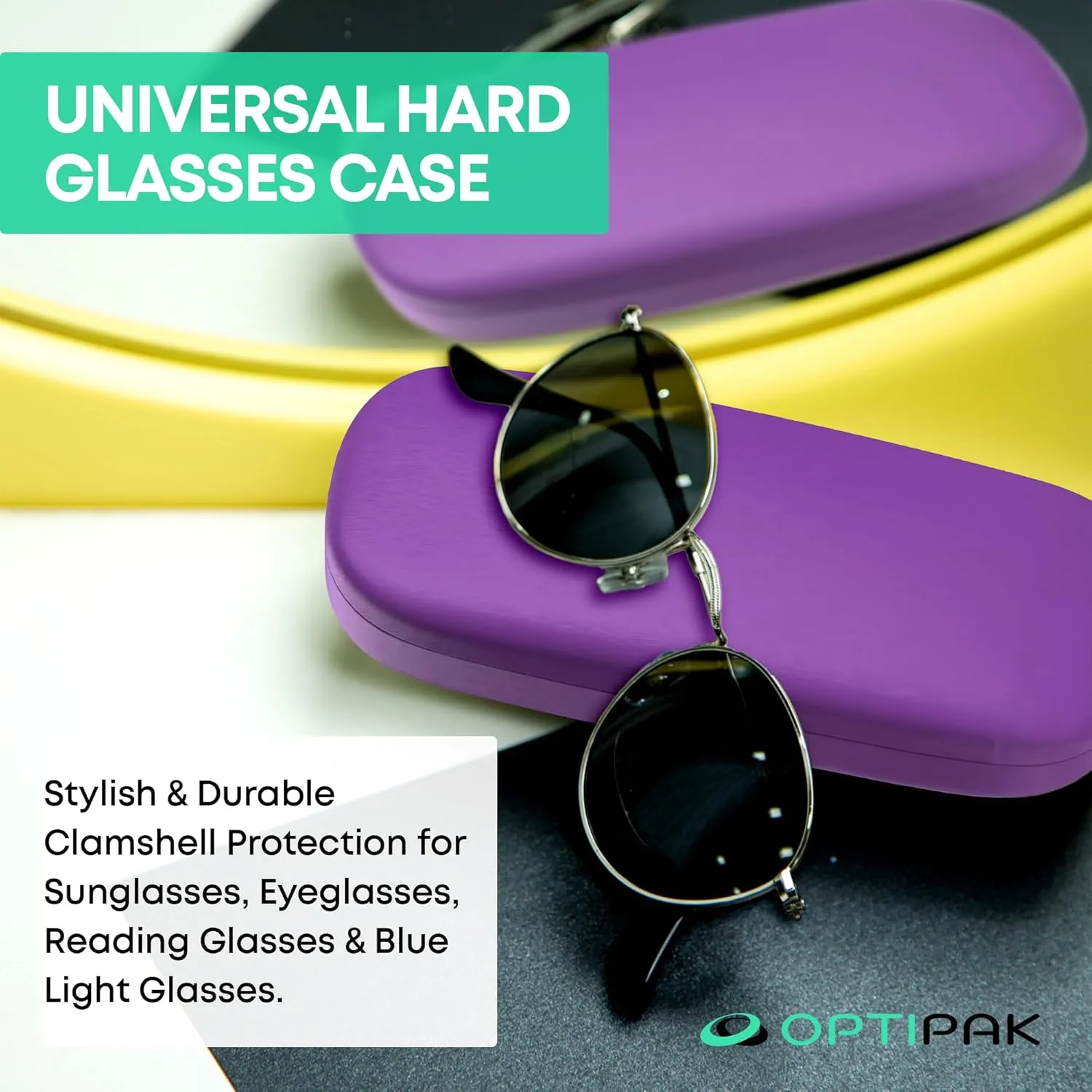 Hard Shell Glasses Case - Eco-Friendly Large Eyeglass Holder with Microfiber Cleaning Cloth - Brushed Eyeglasses Case