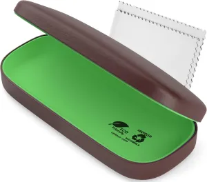 Hard Shell Glasses Case - Eco-Friendly Large Eyeglass Holder with Microfiber Cleaning Cloth - Brushed Eyeglasses Case