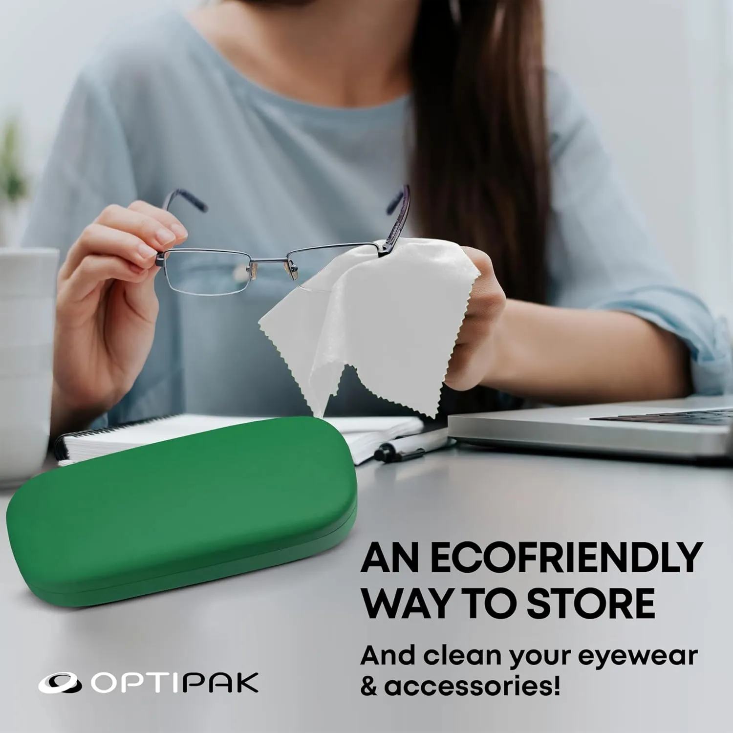 Hard Shell Glasses Case - Eco-Friendly Large Eyeglass Holder with Microfiber Cleaning Cloth - Brushed Eyeglasses Case