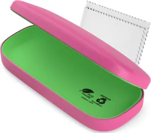 Hard Shell Glasses Case - Eco-Friendly Large Eyeglass Holder with Microfiber Cleaning Cloth - Brushed Eyeglasses Case
