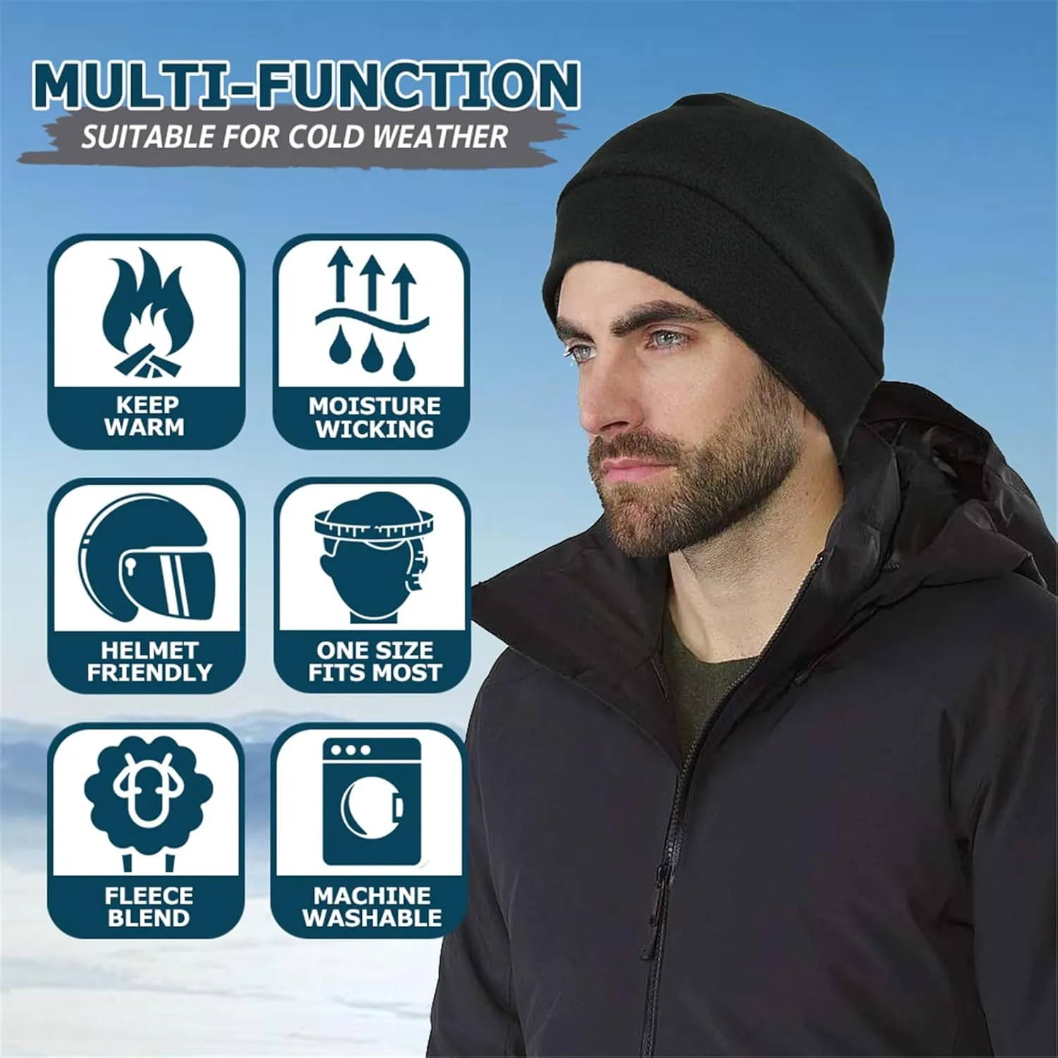 Headshion Fleece Hat Watch Cap 2 Pack Thick Skull Cap Helmet Liner Winter Warm Beanie