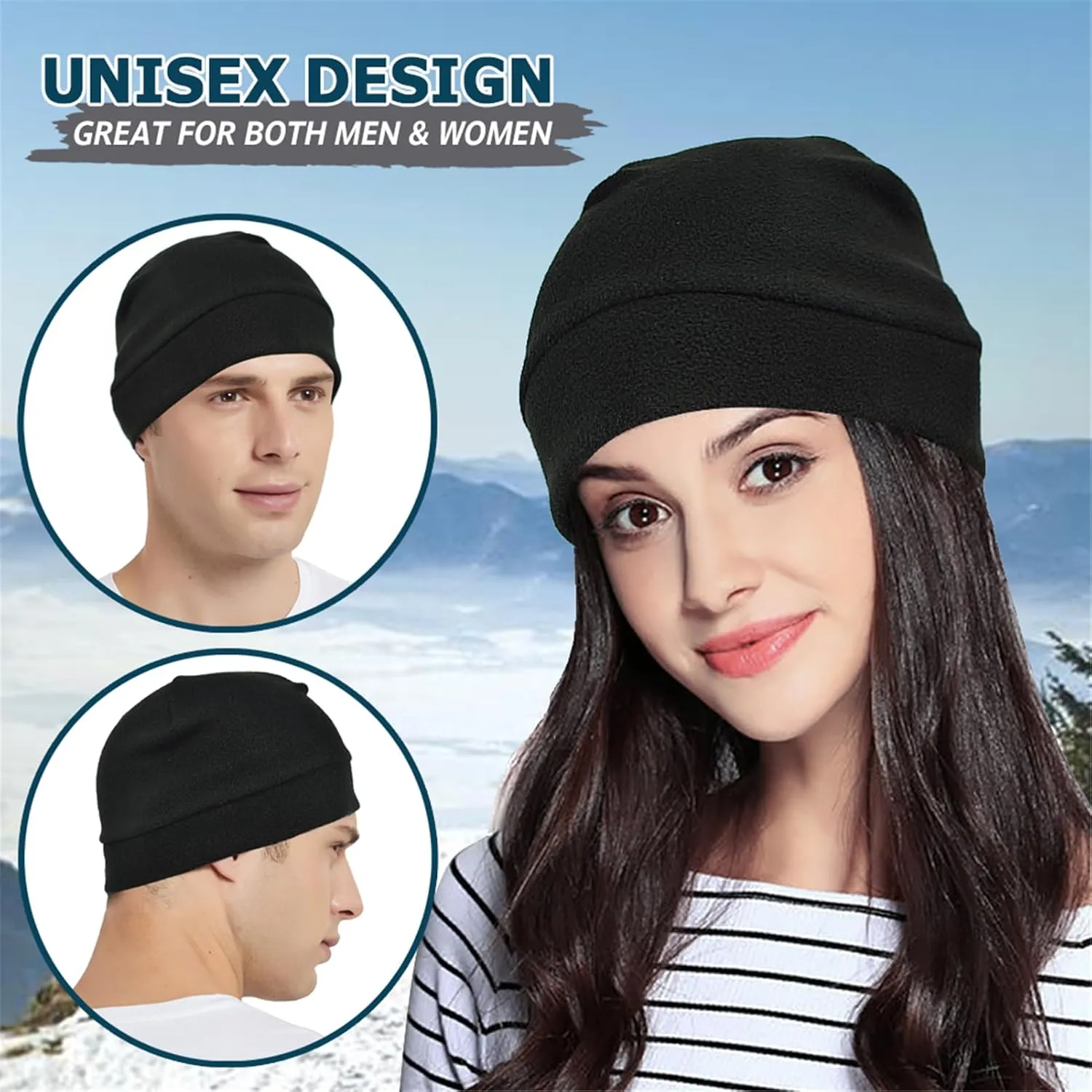 Headshion Fleece Hat Watch Cap 2 Pack Thick Skull Cap Helmet Liner Winter Warm Beanie