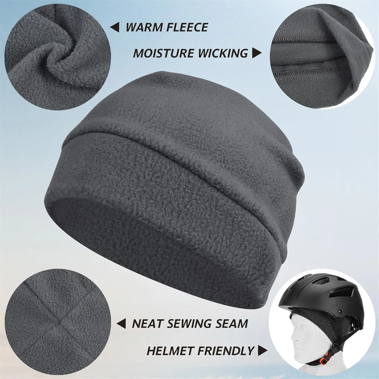 Headshion Fleece Hat Watch Cap 2 Pack Thick Skull Cap Helmet Liner Winter Warm Beanie
