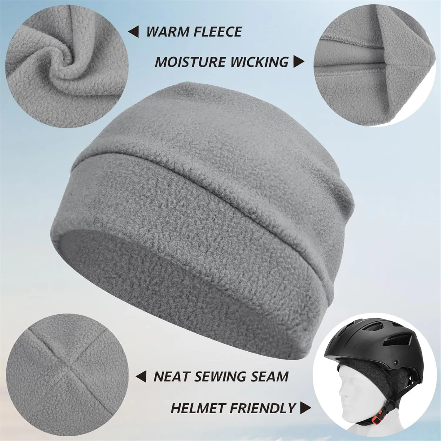 Headshion Fleece Hat Watch Cap 2 Pack Thick Skull Cap Helmet Liner Winter Warm Beanie