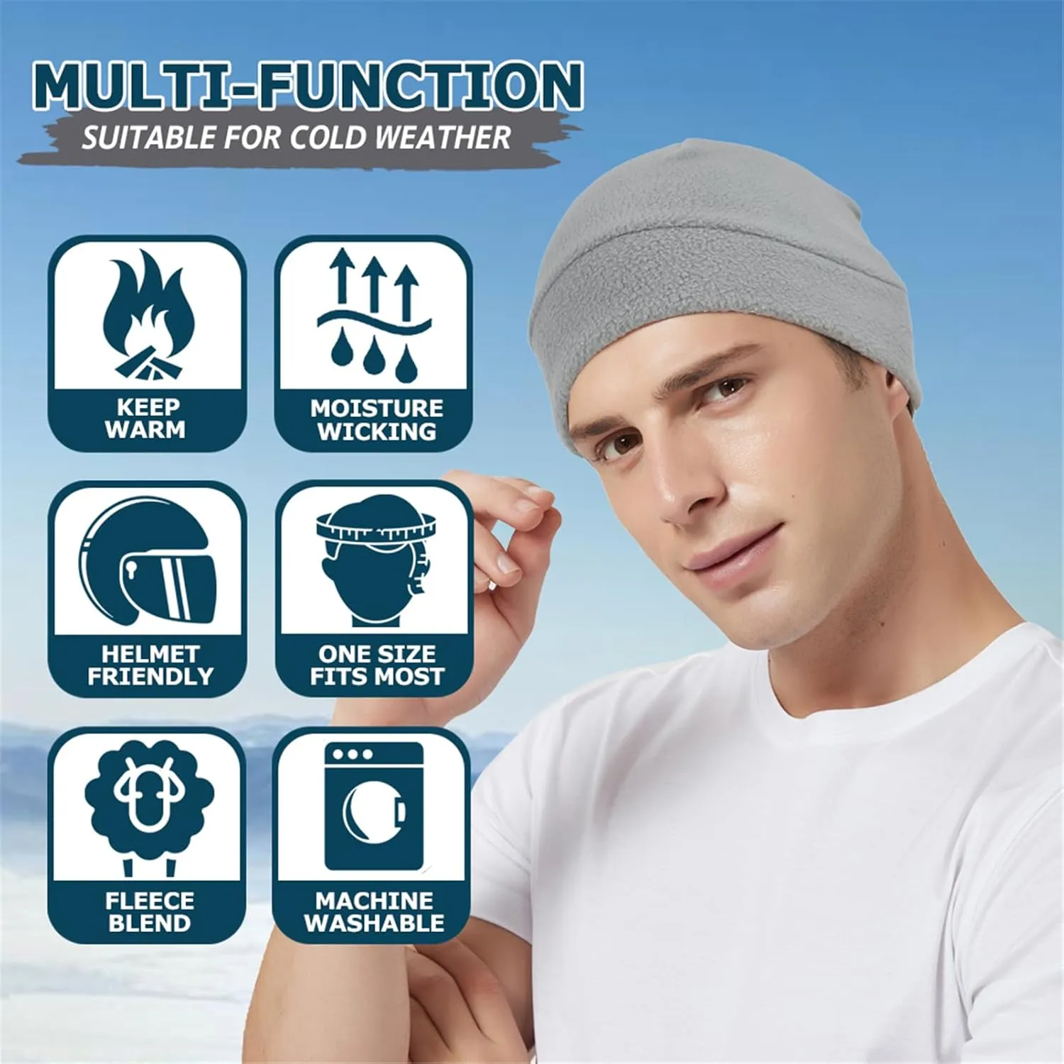 Headshion Fleece Hat Watch Cap 2 Pack Thick Skull Cap Helmet Liner Winter Warm Beanie