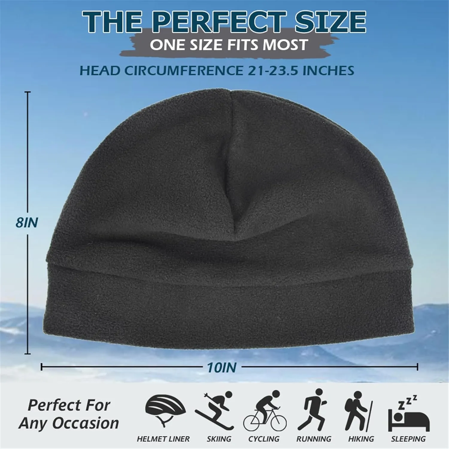 Headshion Fleece Hat Watch Cap 2 Pack Thick Skull Cap Helmet Liner Winter Warm Beanie
