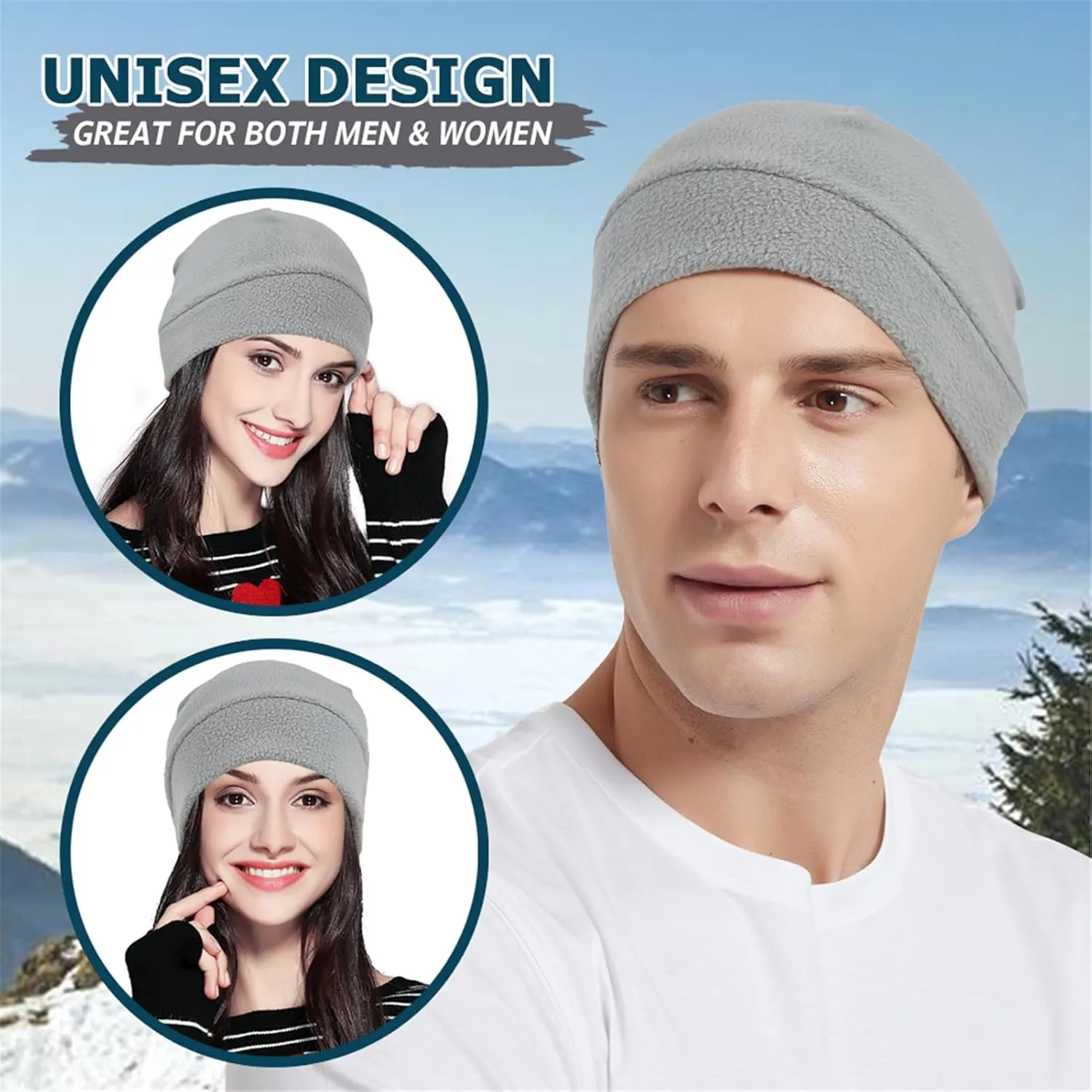 Headshion Fleece Hat Watch Cap 2 Pack Thick Skull Cap Helmet Liner Winter Warm Beanie