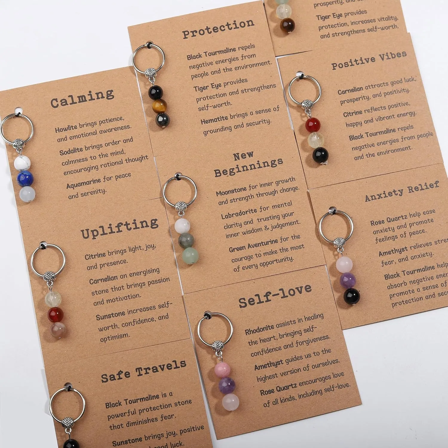 Healing Crystal Keychain Gift for New Beginnings Calming Anxiety Luck Protection Natural Gemstone Keychain for Women