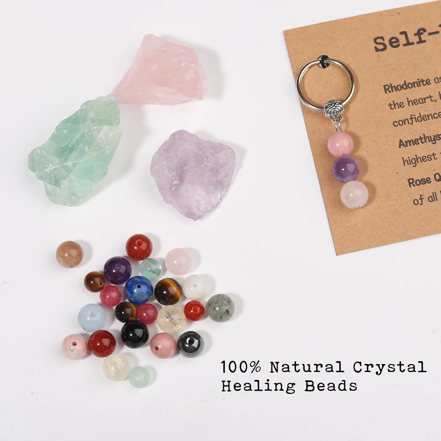Healing Crystal Keychain Gift for New Beginnings Calming Anxiety Luck Protection Natural Gemstone Keychain for Women