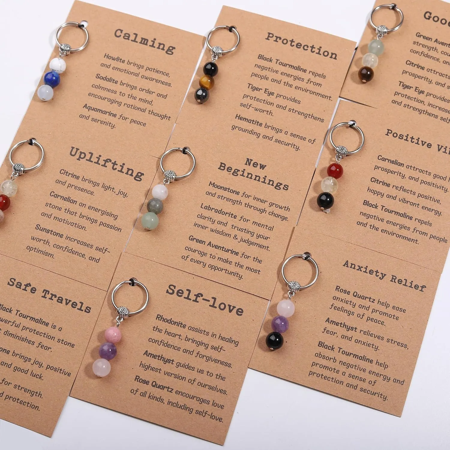 Healing Crystal Keychain Gift for New Beginnings Calming Anxiety Luck Protection Natural Gemstone Keychain for Women