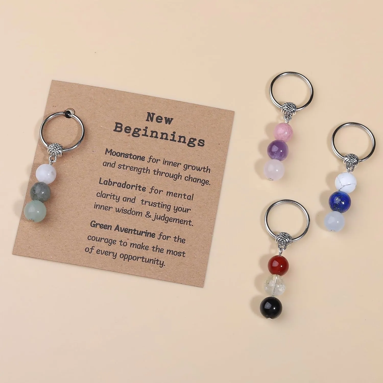 Healing Crystal Keychain Gift for New Beginnings Calming Anxiety Luck Protection Natural Gemstone Keychain for Women