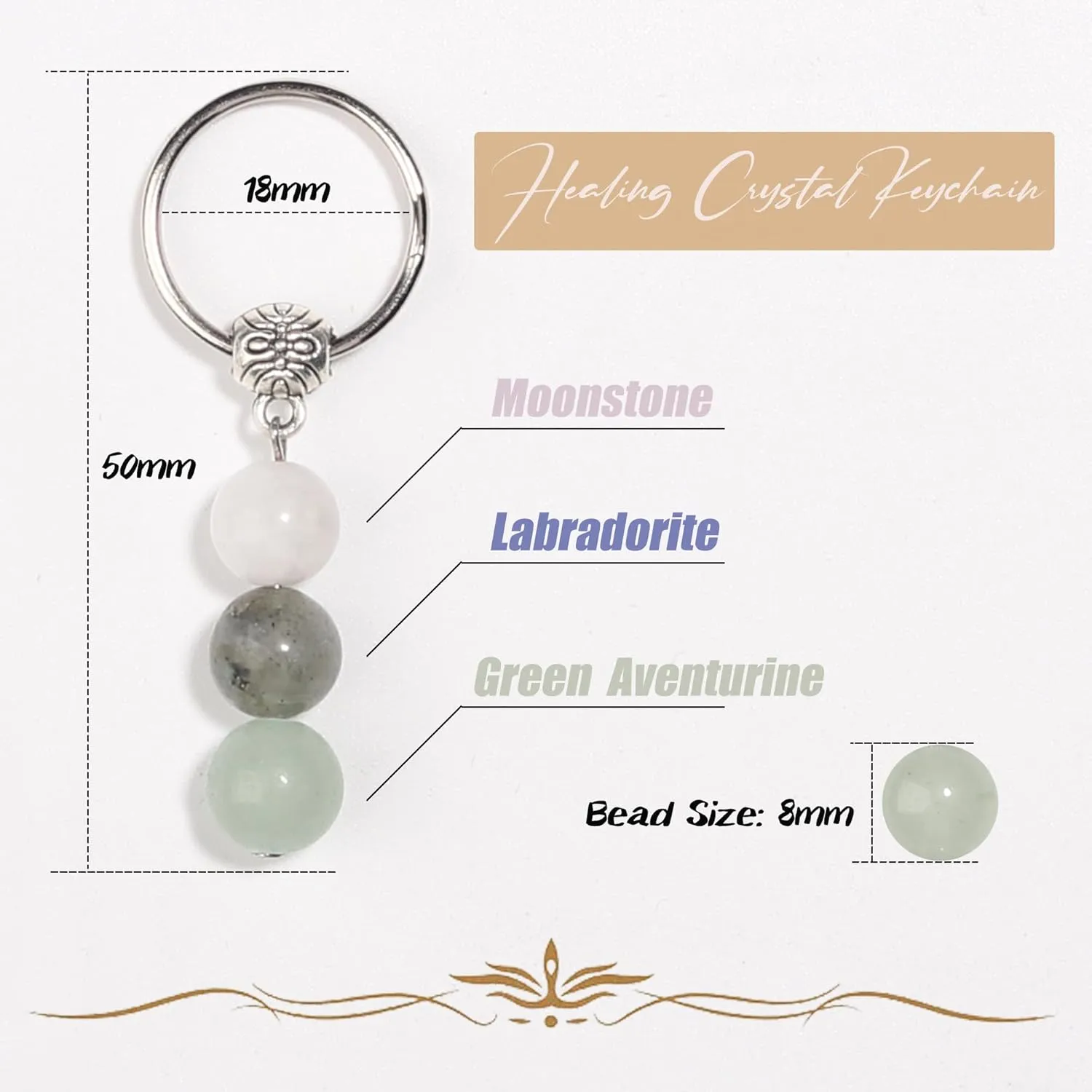 Healing Crystal Keychain Gift for New Beginnings Calming Anxiety Luck Protection Natural Gemstone Keychain for Women