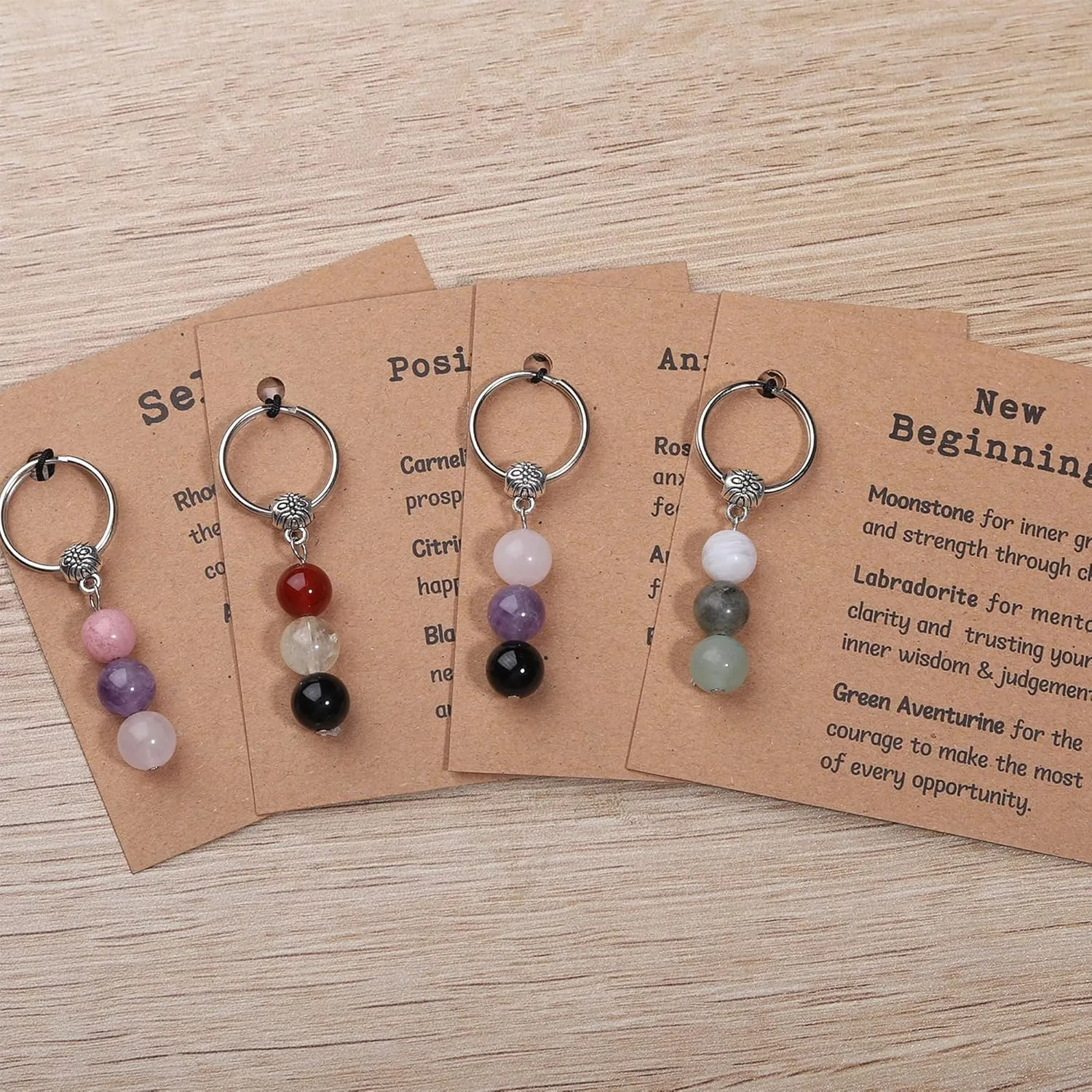 Healing Crystal Keychain Gift for New Beginnings Calming Anxiety Luck Protection Natural Gemstone Keychain for Women